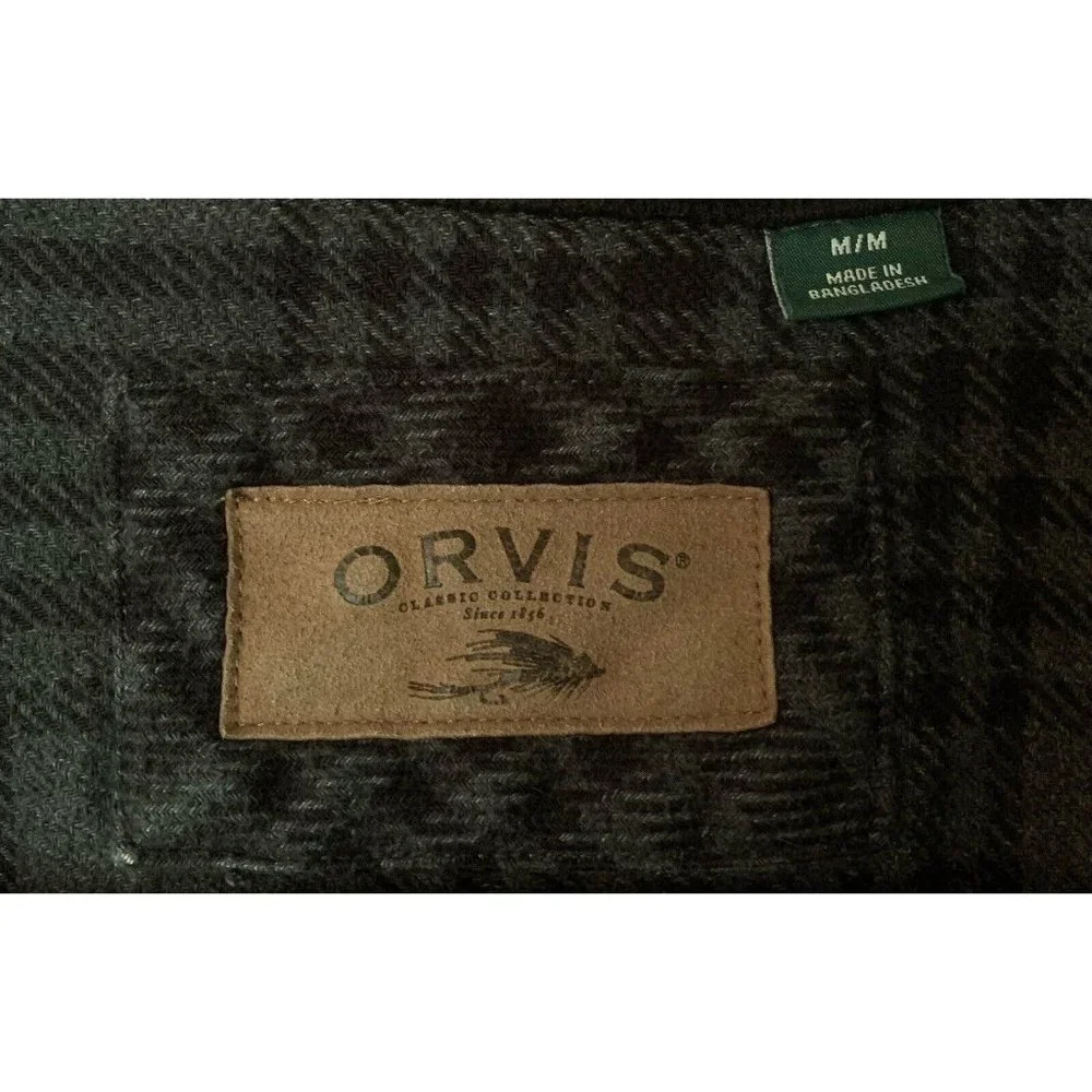 Orvis Heavyweight Big Bear Brushed Flannel Black/Gray Plaid Shirt 1312417 M - Picture 5 of 6